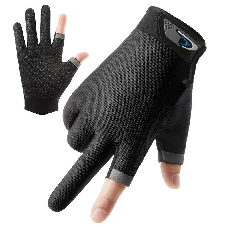 Summer Men Fishing Gloves Women Two Finger Cut Male Touchscreen Angling Anti-Slip Sun-Proof Breathable Cycling Fitness Gloves Quick Pick Grocers