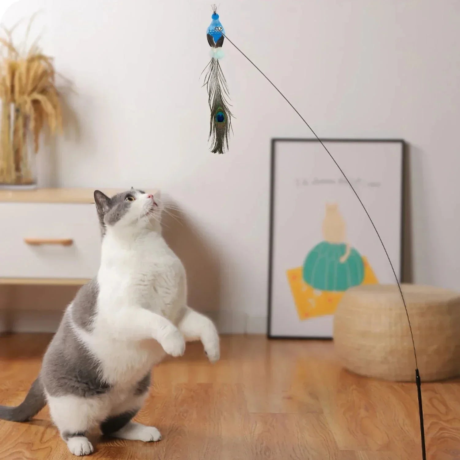 Simulation Bird Cat Toys Funny Interactive Peacock with Bell Cat Stick Toy for Kitten Playing Teaser Wand Toys Pet Cats Supplies Quick Pick Grocers