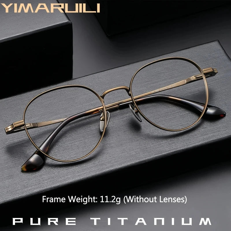 YIMARUILI Luxury Pure Titanium Men and Women Eyeglasses Frame Retro Round Big Wide-rimmed Optical Prescription Glasses CT-266 Econic Blanks