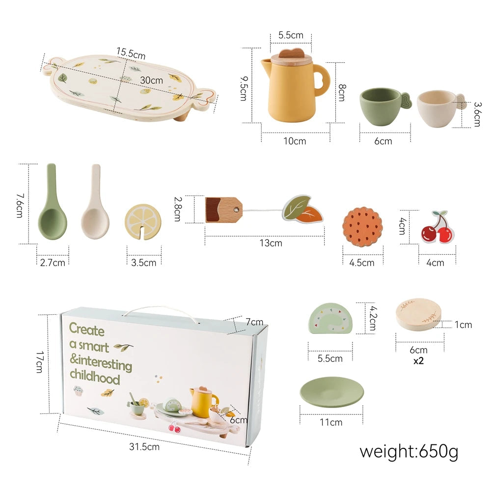 Wooden Children Montessori Toy Teapot Teacup Simulation Kitchen Utensil  BPA Free Silicone Kid Education Pretend Play Toy Gift Purest Peak