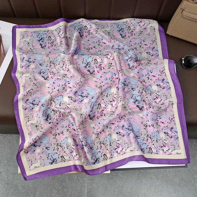 2025 Silk Shawl Print Headscarf Cat Hair Wrap Neckerchief Female Satin Square Scarf For Women Headband Foulard Hijab Bandana Quick Pick Grocers