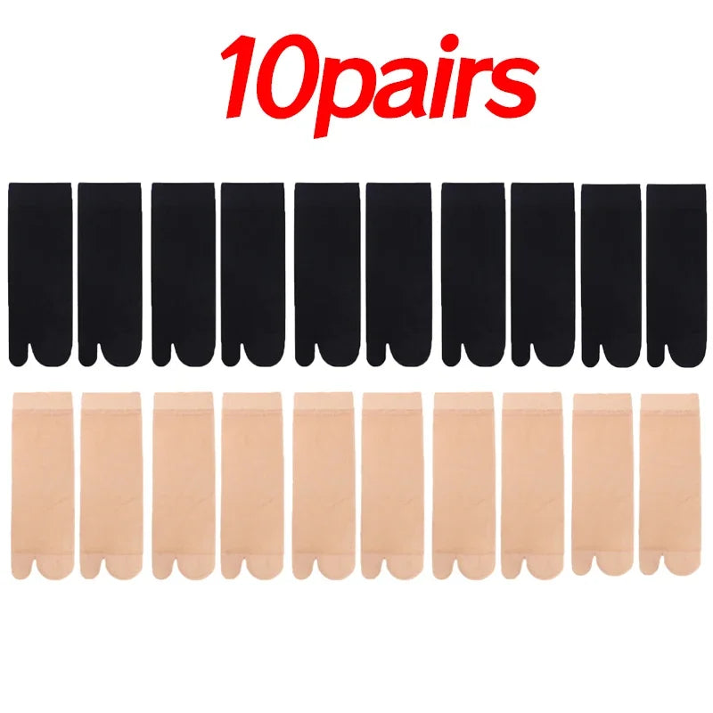 Two Toed Crystal Silk Socks Clear White Black Breathable Cool Stockings Unisex Japanese Men Women Summer Ultra-Thin Tabi Socks Quick Pick Grocers
