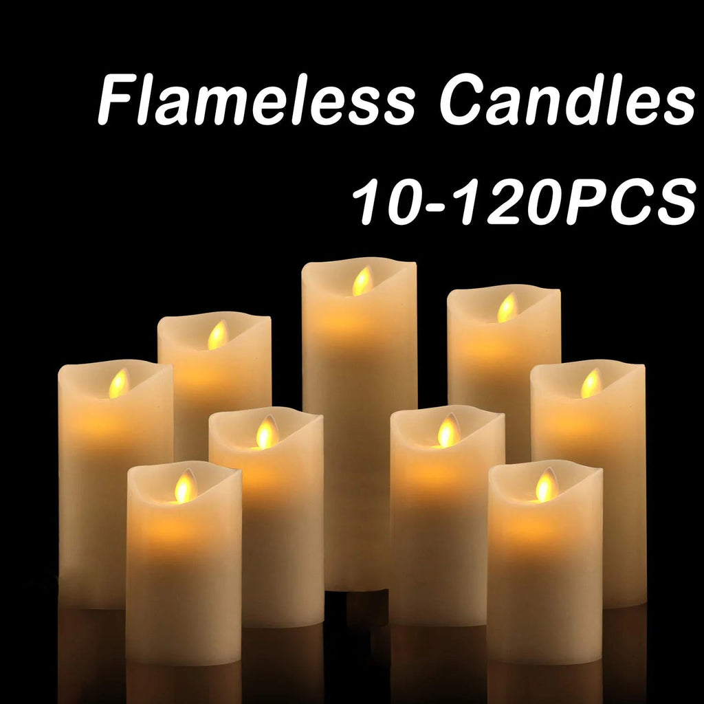 10-120pcs Flameless Fake Candle LED Flickering Candles Battery Operated LED Pillar Candles for Wedding Halloween Decor Party Econic Blanks