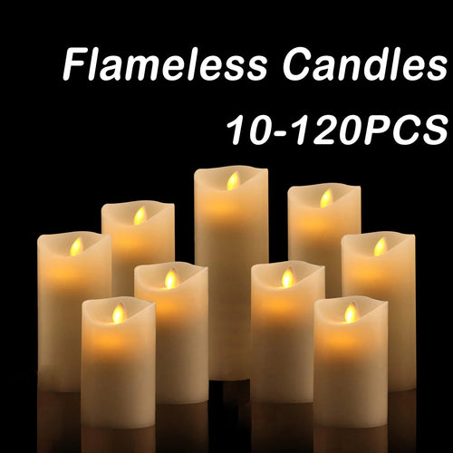 10-120pcs Flameless Fake Candle LED Flickering Candles Battery Operated LED Pillar Candles for Wedding Halloween Decor Party Econic Blanks