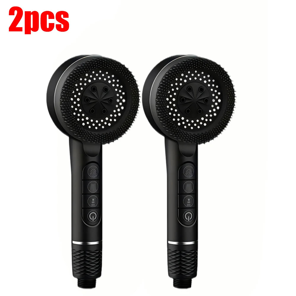 4 Modes Self-cleaning Shower Head with Silicone Brush One-Key Stop Water Massage High Pressure ABS Showerhead with Filter Quick Pick Grocers