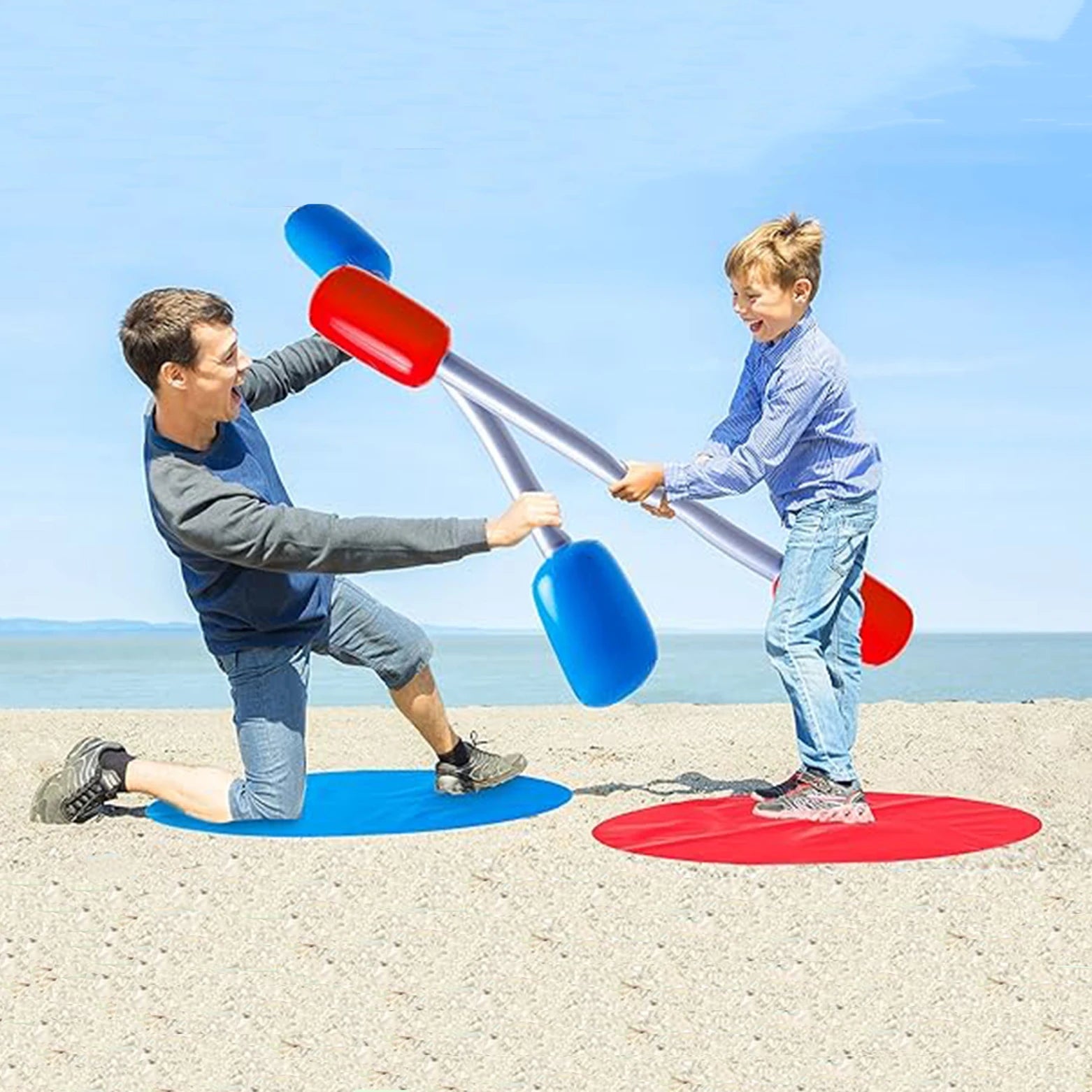 1Set Red Blue Inflatable Sticks Kids Toys Pvc Air Hammer Yard Game Sticks with Mats for Boys Girls Party Confrontation Game Toy Quick Pick Grocers