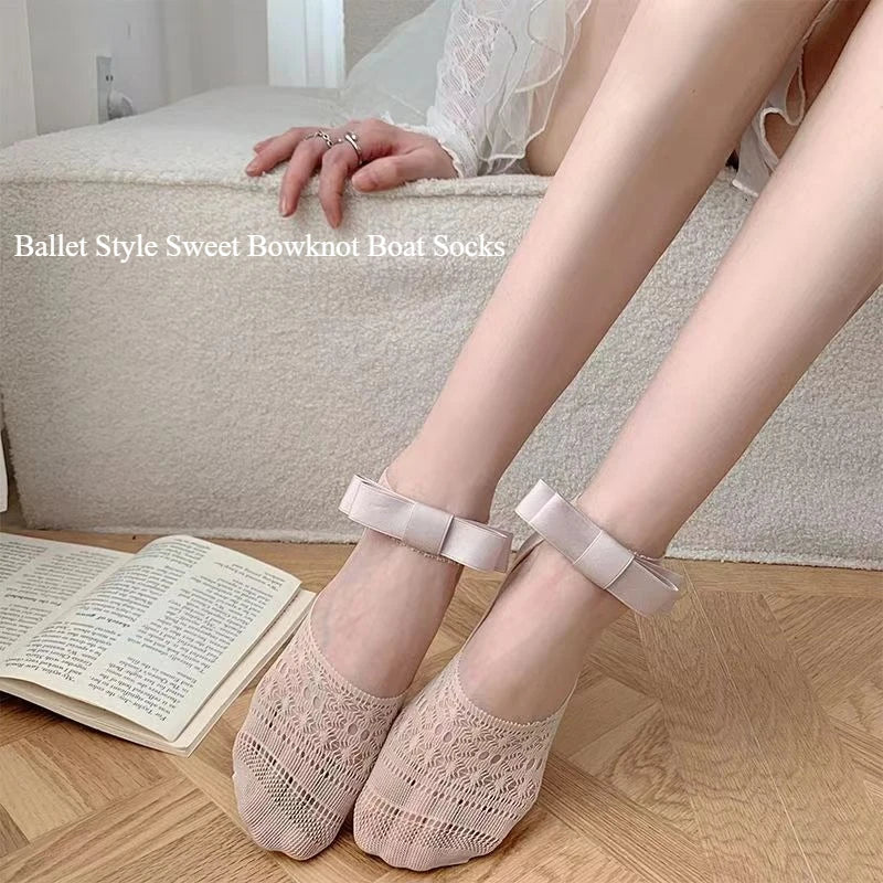 Short Lace Socks Ballet Lace Lace Tie Women Boat Sock Anti slip Bow Short Sock Girls Japanese Mary Jane Ballet Shoes Socks Quick Pick Grocers