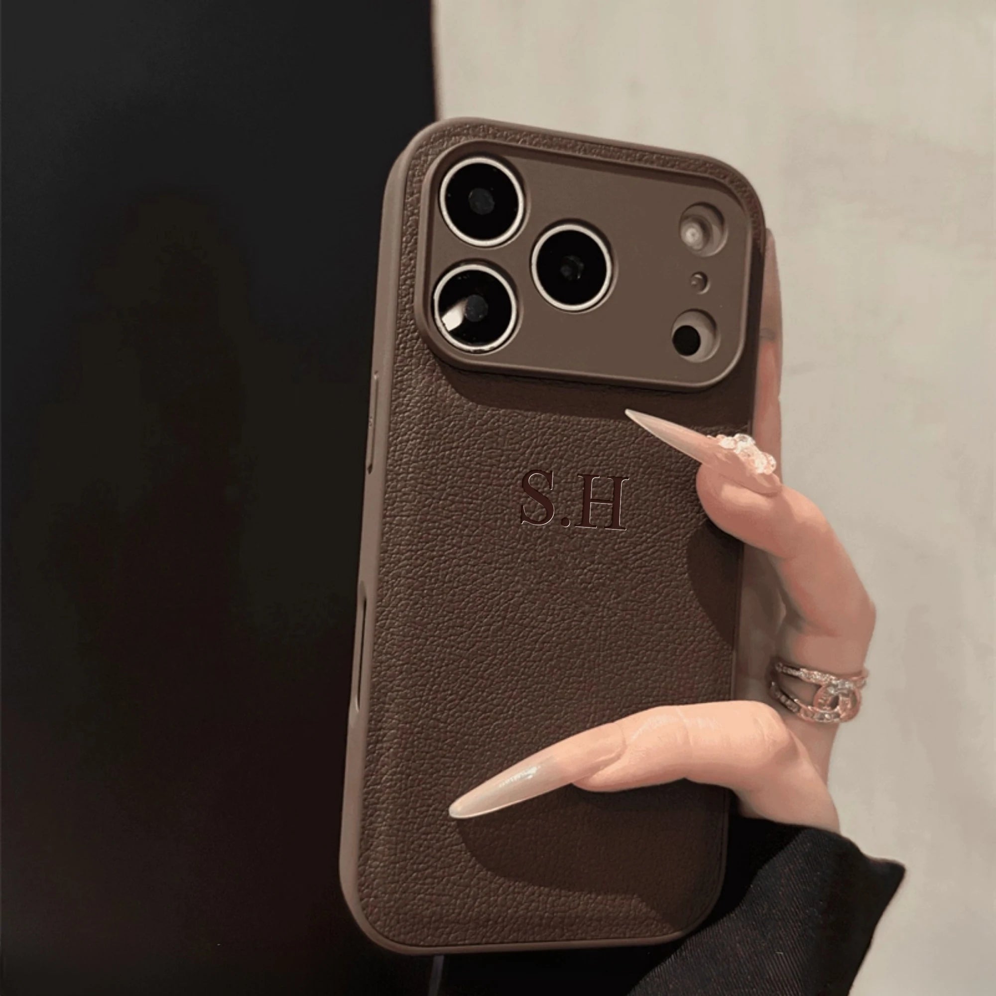 Custom Name Phone Case For iPhone 17 16 15 14 13 Pro Max Plus Air 3D Hot Stamping Faux Leather Cover Couple Gift Quick Pick Grocers