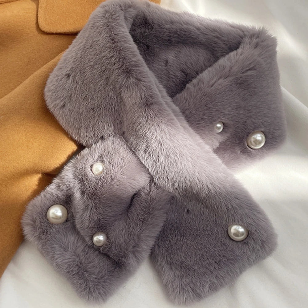 Women Winter Warm Thicken Cross Collar Scarf Solid Color Faux Rabbit Fur Cold Proof Scarves Fashion Soft Furry Neck Warmer Quick Pick Grocers