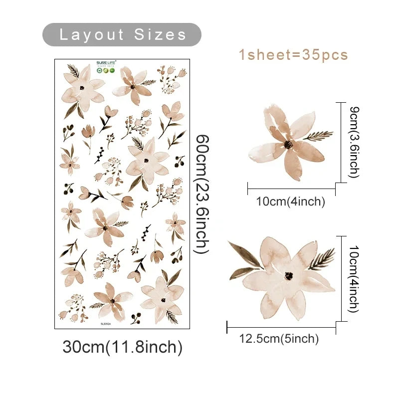 Boho Flowers Wall Stickers Child Watercolor Bedroom Living Room Home Decor Art Eco-frienly Removable Decals PVC Murals Econic Blanks