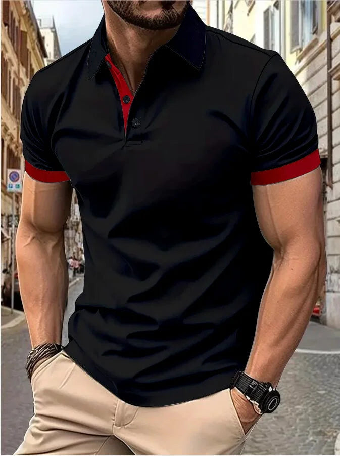 Men's short sleeve color matching fashion with men's lapel short sleeve Quick Pick Grocers