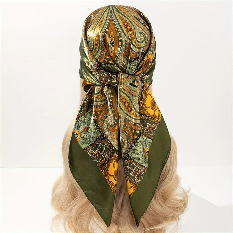 Handkerchiefs Hair Silk Scarf 90*90cm Print Satin Big Square Silk Scarves Shawls for Women Luxury Brand Designer Hijab Headband Quick Pick Grocers