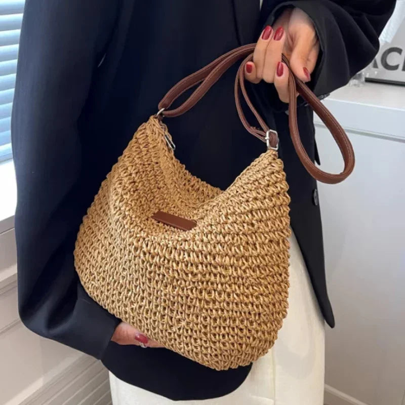 Elegant Light Paper Rope Bag - Bohemian Handmade Style, Hot-Selling Beach/Casual Bag (Crossbody & Shoulder Tote) Quick Pick Grocers