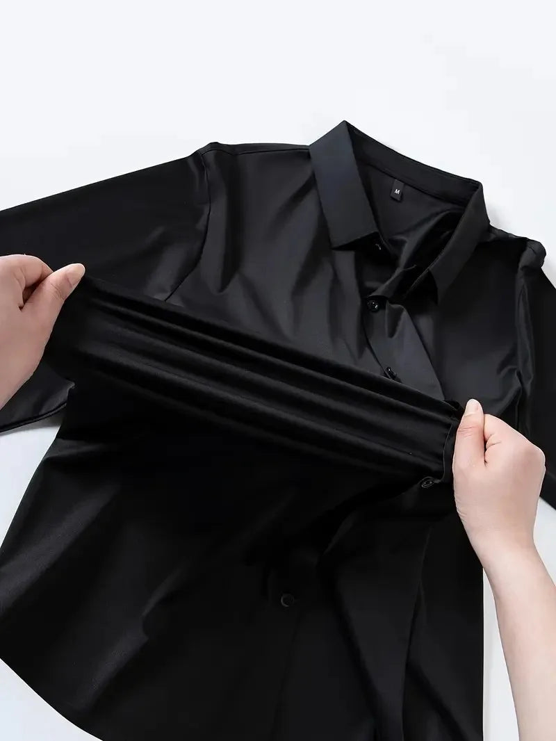 Premium Men's Ultra Stretch Dress Shirts Long Sleeve High Quality Business Formal Wrinkle-free Soft White Social Male Clothing Quick Pick Grocers