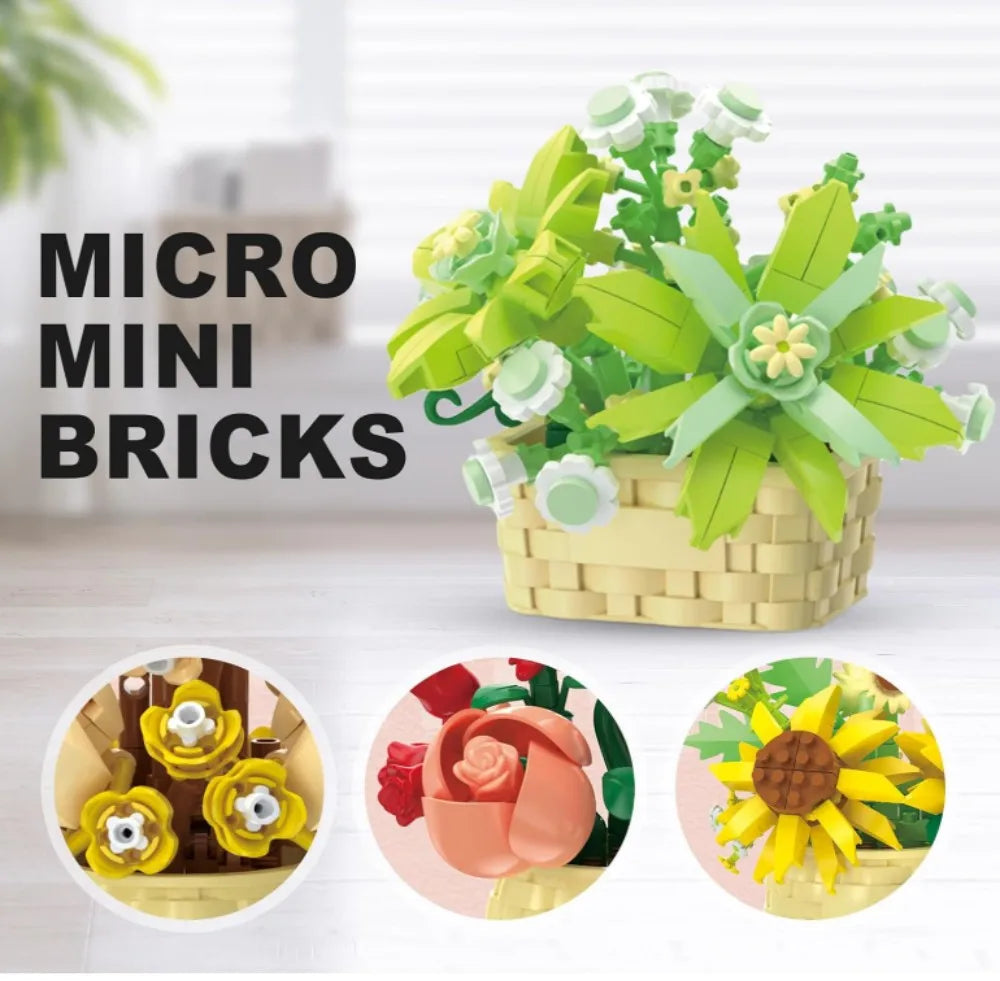 DIY Potted Plant Building Blocks Set - Rose Sunflower Succulents Bonsai Tree Romantic Garden Kids Model Bricks Toy Kit Econic Blanks