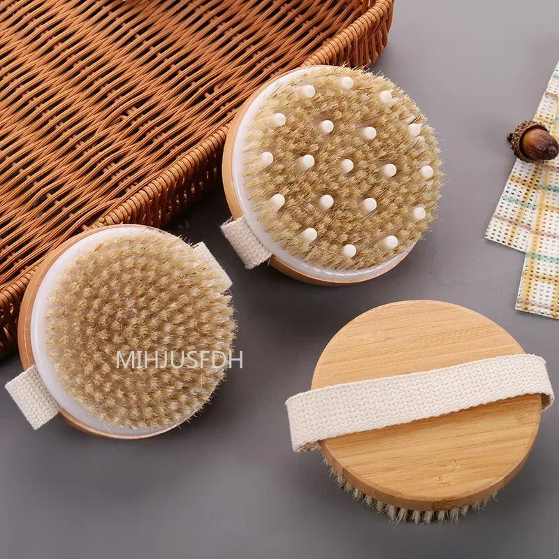 2 In 1 Dry Skin Body Massage Brush Natural Bristle Dead Skin Remover Anti Cellulite Exfoliates Blood Circulation Massage Tools Quick Pick Grocers