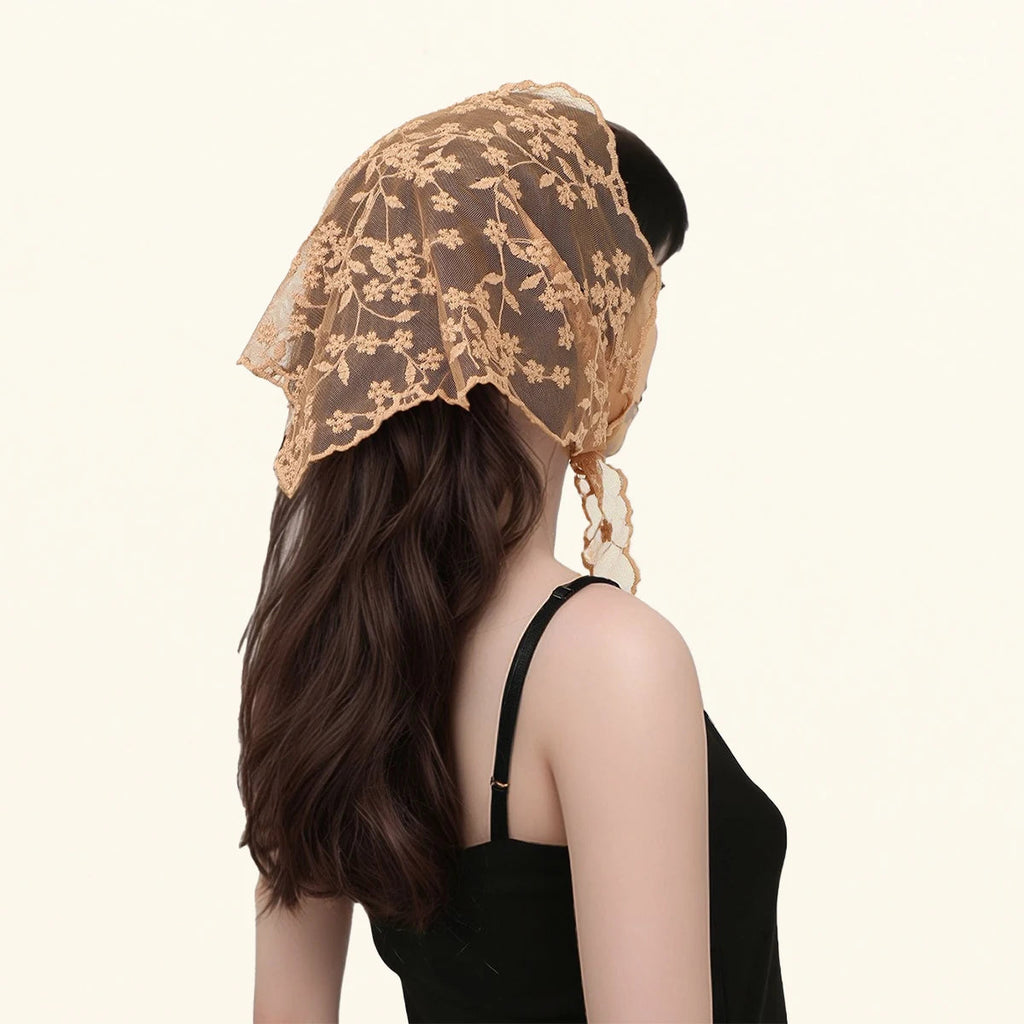 Elegant Lace Scarf Hollow Out Embroidery Foulard Bandana Solid Color Triangular Scarf Thin Vintage HandkerChiefs for Hair Woman Quick Pick Grocers