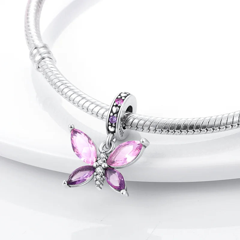 Original 925 Sterling Silver Colorful Butterfly Charms Beads Pendants Fit S925 Bracelet Necklace Fine DIY Birthday Jewelry Econic Blanks
