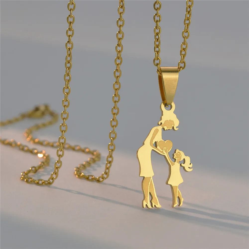 Girls Boy Children Stainless Steel Family Necklaces Mama Pendants Necklace Birthday Gifts For Women Jewelry Mother's Day Jewelry Quick Pick Grocers
