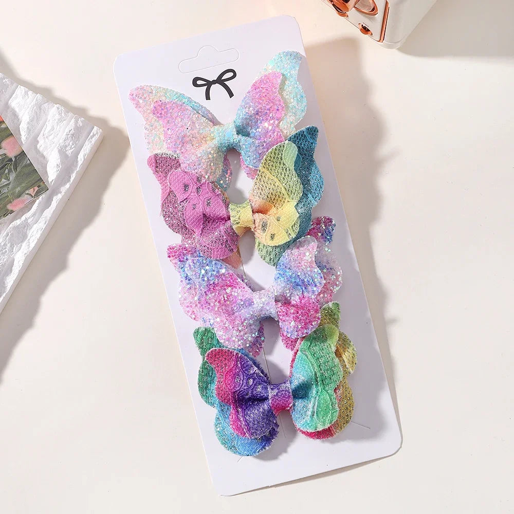 4Pcs/set Candy Colored Hair Clip Set for Girls Double Layered Bow Cute Bangs Hair Pin Cotton Safe Children's Hair Accessories Purest Peak