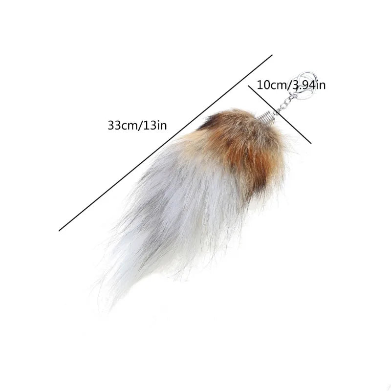 Plush-Fox Tail Keychain Furry Racoon Tail Keyring Keychain 28cm Animal Tail Key-Pendant Pompoms Keyring Holder Bag-Decor Econic Blanks