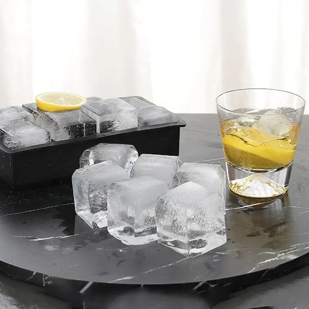 Ice Cube Tray Silicone Ice Ball Freezer Mold Square Ice Cube Maker with Lid 4/6/8 Grids for Whiskey Cocktail Coffee Accessories Quick Pick Grocers