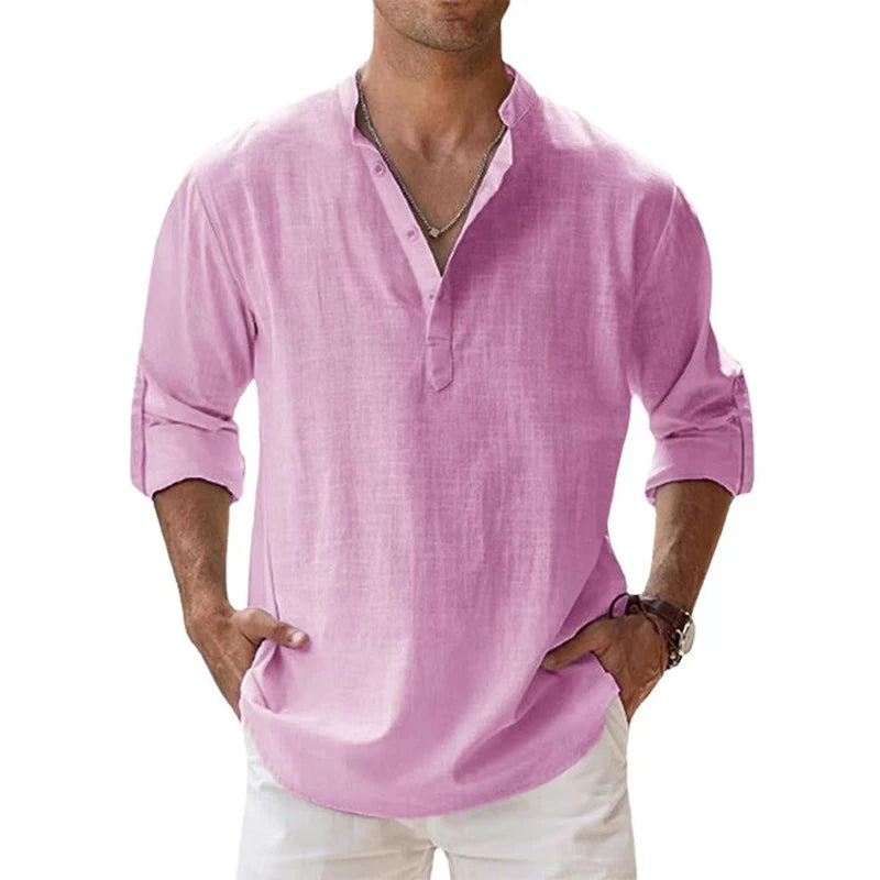 New Cotton Linen Shirts for Men Casual Shirts Lightweight Long Sleeve Henley Beach Shirts Hawaiian T Shirts for Men Quick Pick Grocers