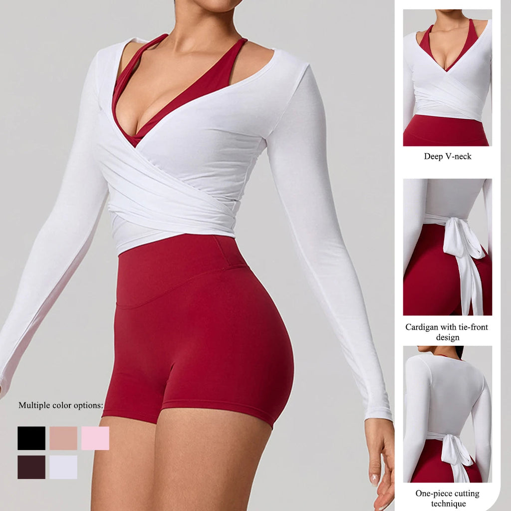 Hearuisavy Summer Women's Yoga Shirt Long Sleeve Sportswear Gym Breathable Quick Dry Sports Top Pilates Dance Ballet Wrap Tops Quick Pick Grocers
