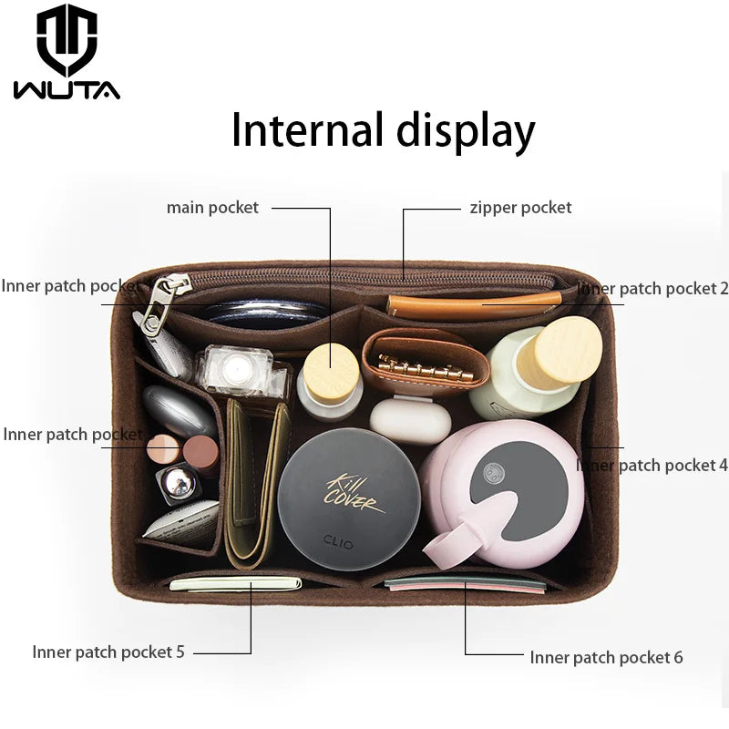WUTA Felt Insert Bag Organizer For LV Speedy 20 25 30 35 Flap Handbag Inner Bag Makeup Travel Purse Storage Tote Bag Accessories Quick Pick Grocers