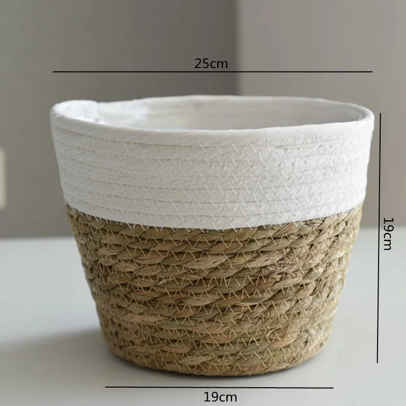 Straw Weaving Flower Plant Pot Basket Grass Planter Basket Indoor Outdoor Flower Pot Cover Plant Containers for Plantable Plants Quick Pick Grocers