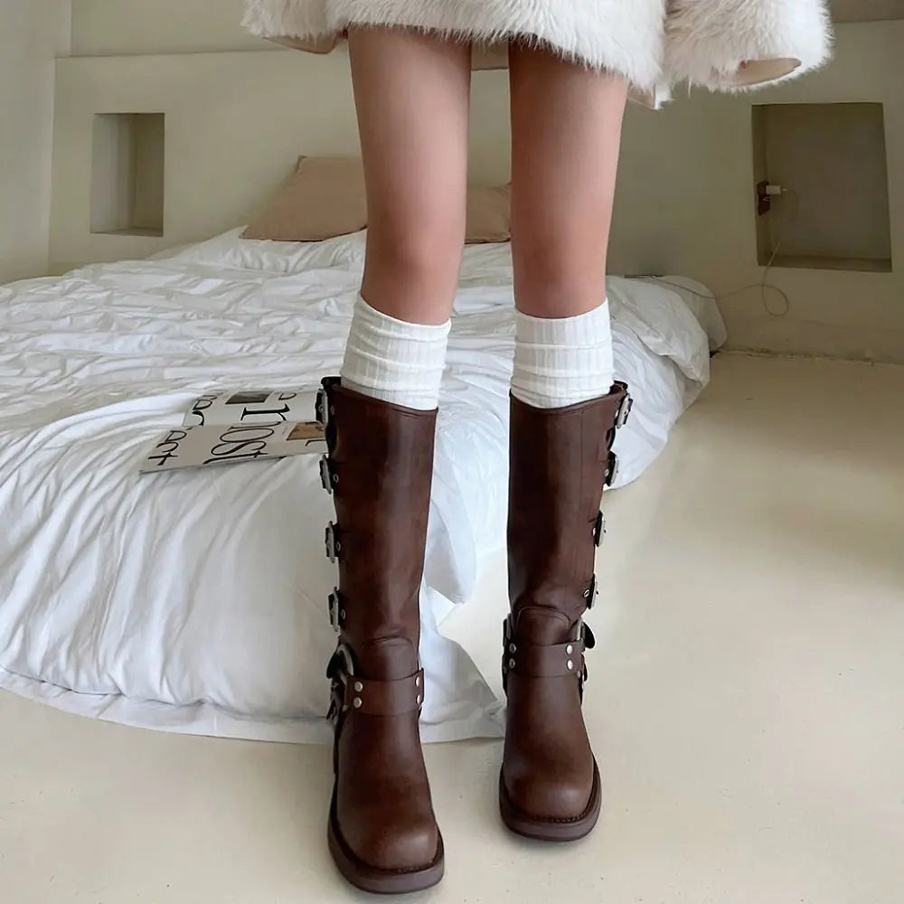 Fashion Pure Cotton Knee-high Socks Solid Color Keep Warm Long Tight Socks Boot Socks Fall Winter Quick Pick Grocers