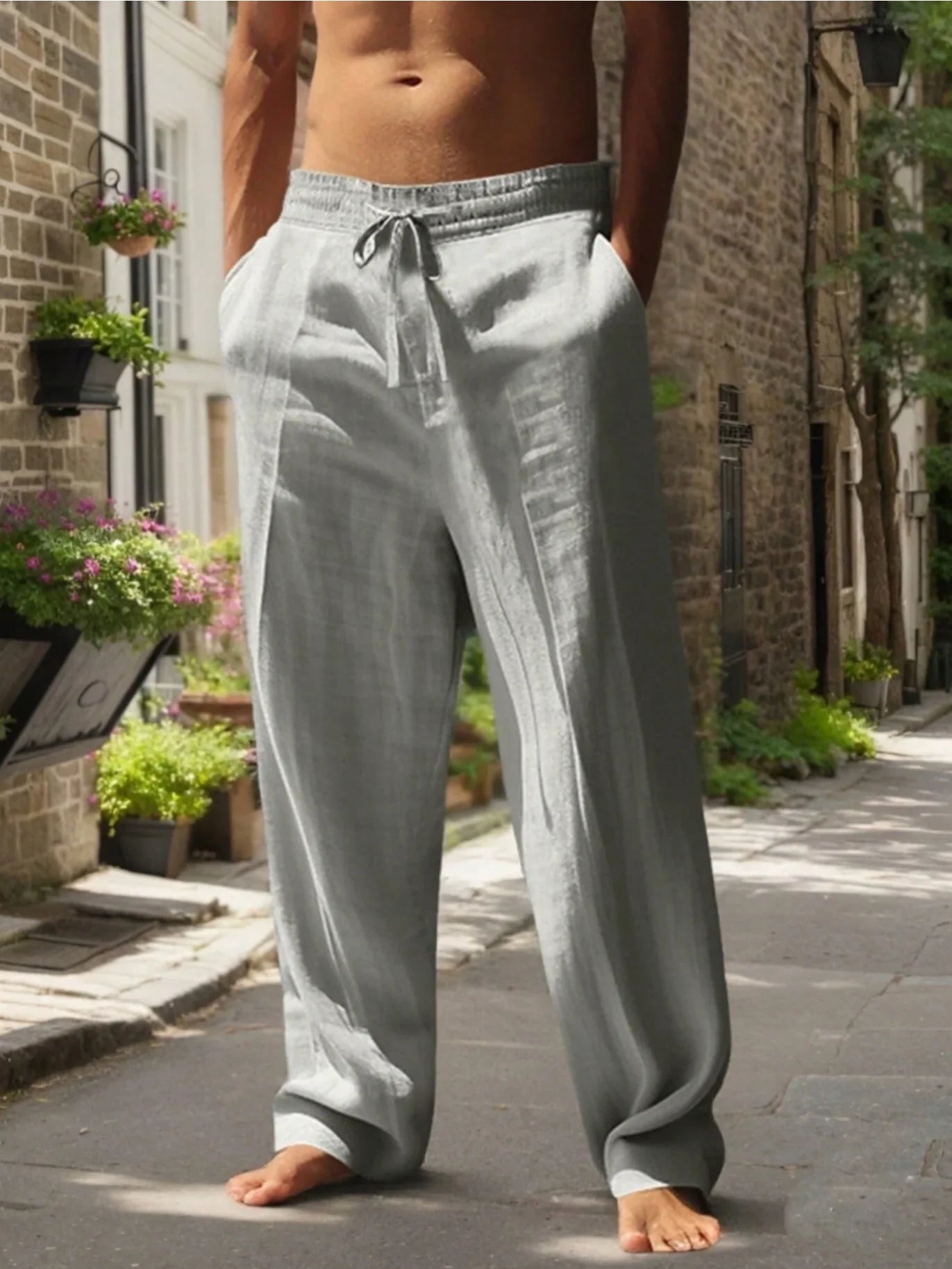 New Men's Beach Pants - Daily Versatile Outdoor Leisure Fitness Simple Cotton Hemp Texture Loose Long Pants for Spring and Summe Quick Pick Grocers