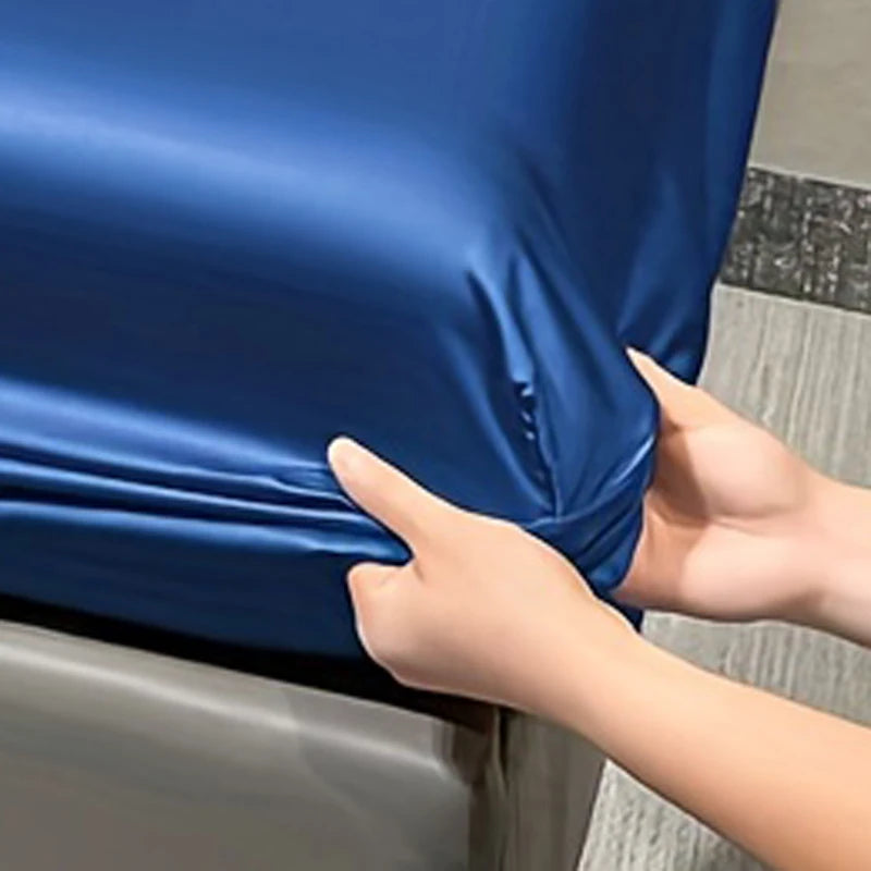 1 Simple Modern Satin Solid Color Fitted Sheet, Solid Color Ice Silk Bedspread For Bedroom, Bedding (Excluding Pillowcases) Quick Pick Grocers