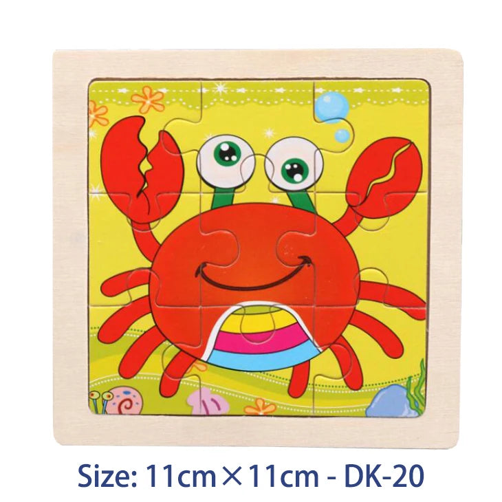 11cm/4.33in Kids Wooden Jigsaw Puzzle Games Cartoon Animal Vehicle Pattern Children Montessori Educational Toys Econic Blanks