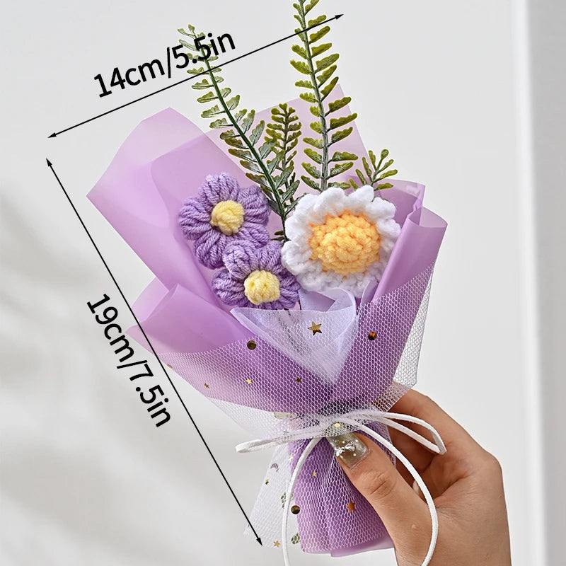 Knitted Flower Bouquet Crochet Rose Flowers Hugging Bucket New Year Gifts Living Room Desk Decoration Mother's Day Gift Quick Pick Grocers