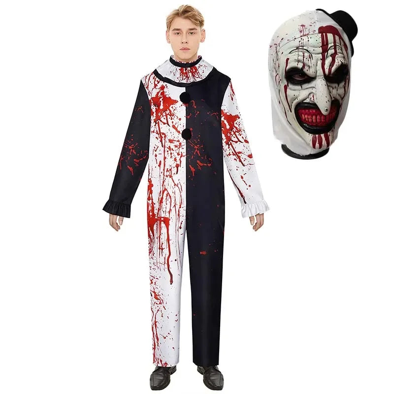 Men Halloween Costumes Art The Clown Cosplay Costume Movie Terrifierr 2 Bloody Jumpsuit Male Jumpsuit Horror Outfits Quick Pick Grocers