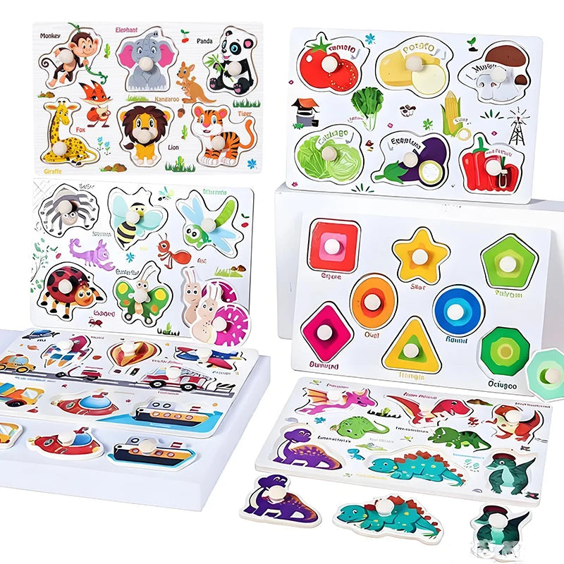 Baby Wooden Puzzles Montessori Toys 1 2 3 Years Toddler Toys Hand Grab Board Alphabet Number Cognition Learning Educational Toys Quick Pick Grocers