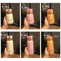 200/350ml Cute Mini Thermos Cup Stainless Steel Thermal Coffee Mug Portable Vacuum Flask Insulated Water Bottle with Button Lid Quick Pick Grocers