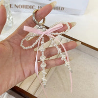 2026 New Korean Fashion Sweet Pearl Bow Keychain Heart Pendant Keyring Y2K Ins Aesthetic Holder for Girl Bag Pendant Accessories Quick Pick Grocers