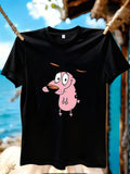 【YJ01421】Cute Shy Puppy Cartoon Print Plus Size Women's T-Shirt Summer Casual Short Sleeve Top Fashionable Versatile Clothing Quick Pick Grocers