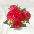 30cm Rose Pink Silk Peony Artificial Flowers Bouquet 5 Big Head and 4 Bud Cheap Fake Flowers for Home Wedding Decoration indoor Quick Pick Grocers