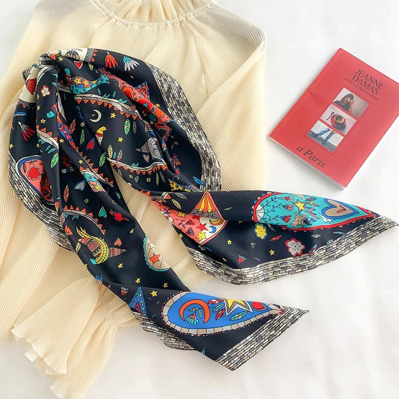 90*90Cm Square Scarf Twill Silk Feeling Women Head Shawls and Wraps Luxury Hair Tree Print Neck Scarves Hijab Bandana Pashmina Quick Pick Grocers