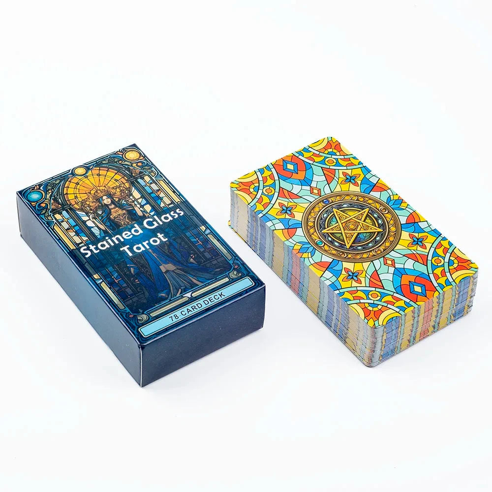 Stained Glass Tarot A 78-Card Deck Leisure Entertainment Game Card Family Gathering Divination Board Playing Games 10.3*6Cm Econic Blanks