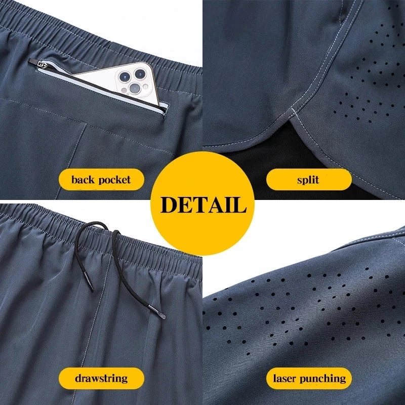 Men's Running Shorts Quick-drying Fitness Black Double Layer Shorts Men New Sport Workout Training Bodybuilding Short Pants Econic Blanks
