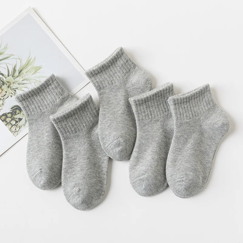 5 Pairs/Lot 2023 New Summer Children Socks Cotton Kids Fashion Black White Gray For 1-12 Years Teen Student Baby Girl Boy Socks Quick Pick Grocers