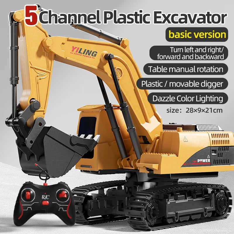 Alloy Remote Control Excavator Toy Car with Lights Sound Effect Electric Excavator Automobile Engineering Vehicle Children Gifts Econic Blanks