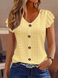 2025 Spring/Summer new women's fashion stylish commute casual solid color multi-color ruffle sleeve V-neck T-shirt Quick Pick Grocers