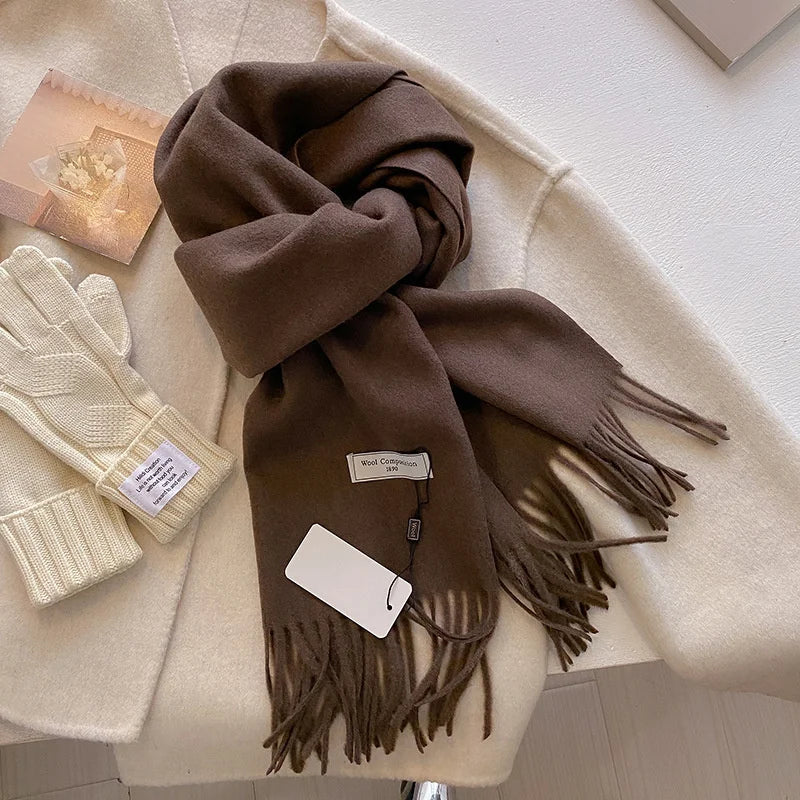 Luxury Winter Wool Scarf Women Cashmere Warm Pashmina Brand Foulard Female Shawls Wraps Thick Soft Bufanda Scarves Stole 2024 Quick Pick Grocers