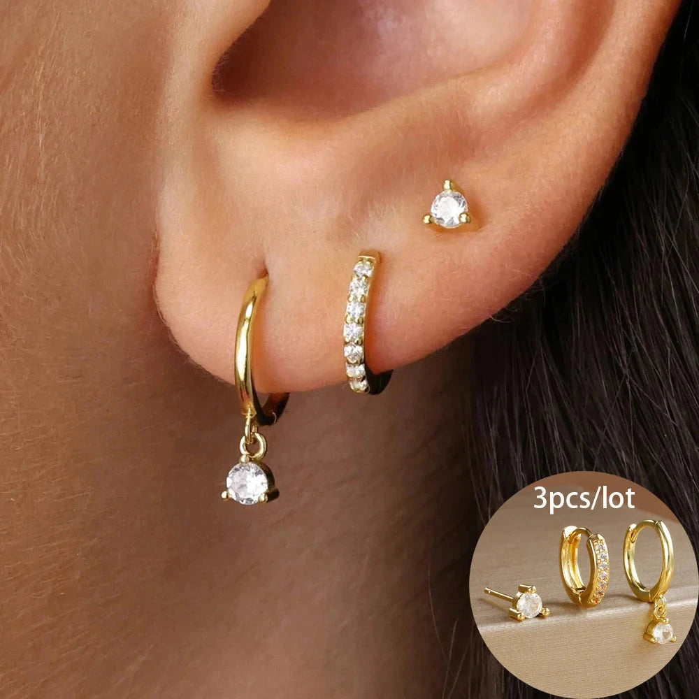 3 Piece Fashion Stainless Steel Round Star Drop Earrings Set for Women 18K Gold Plated Dangle Earring Punk Unisex Rock  Jewelry Econic Blanks