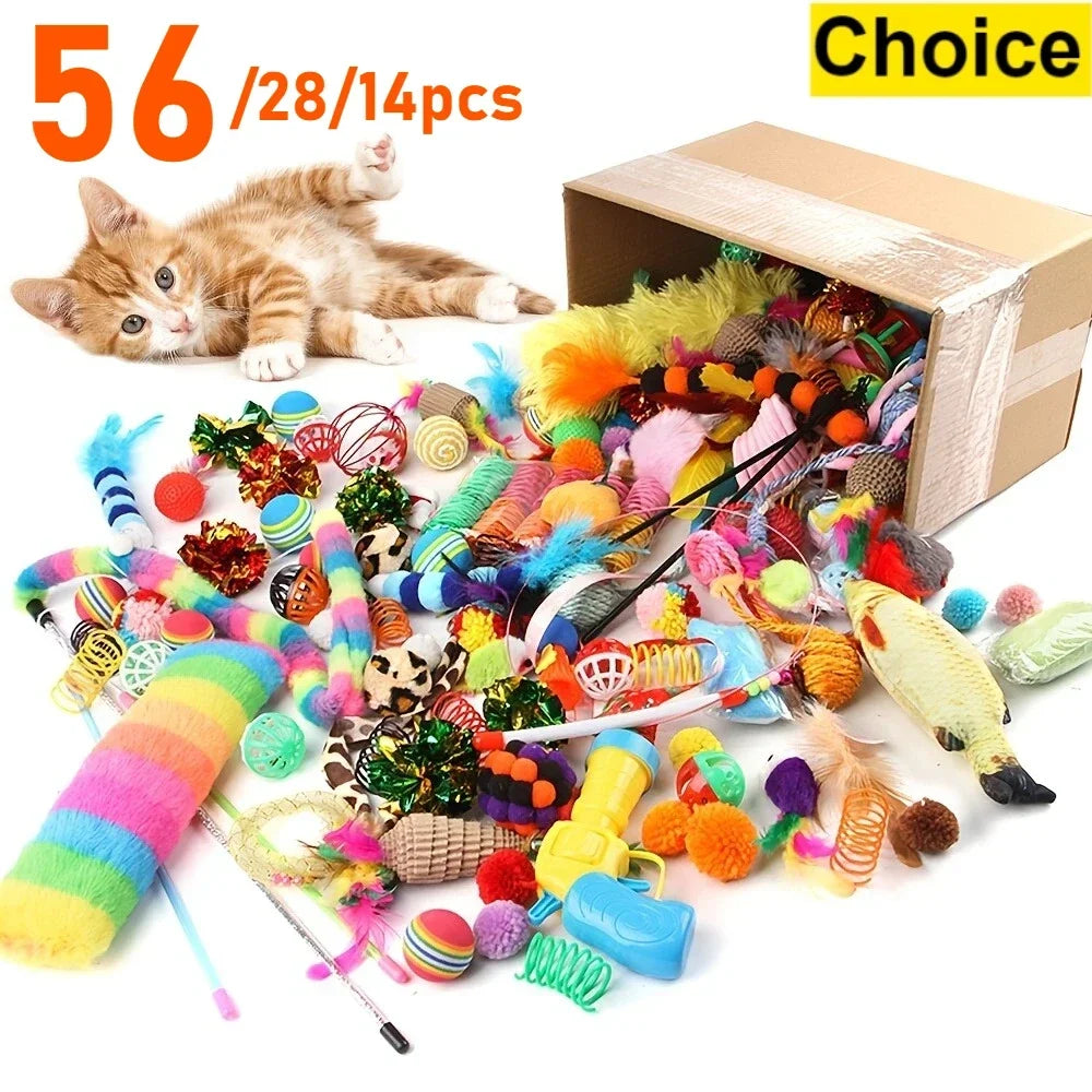 56pcs/28pcs/14pcs Cat Toys Mixed Pack. A Combination of Various Plastic Toys and Plush Toys Suitable for Multiple Cats To Play Quick Pick Grocers